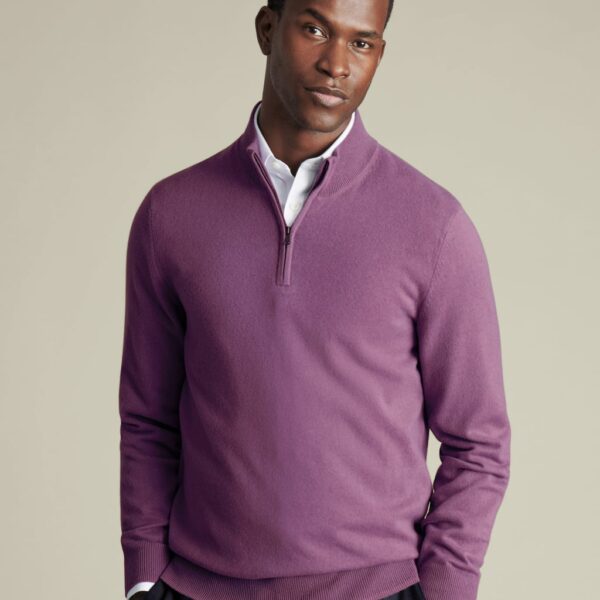 Charles Tyrwhitt Pure Cashmere Half Zip Jumper Medium Violet