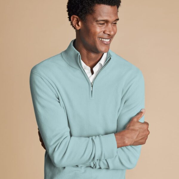 Charles Tyrwhitt Pure Cashmere Half Zip Jumper Green