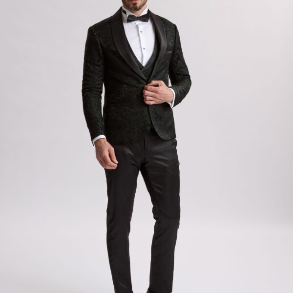 Santoro Milan's Paisley Three Piece Brocade Olive Suit
