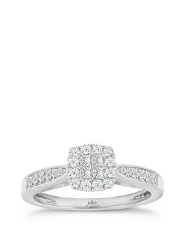 H. Samuel Princessa 9Ct White Gold Engagement Ring. 0.33Ct Diamond Cluster Ring