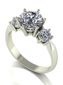Moissanite 9Ct White Gold 1.75Ct Total 3 Stone Moissanite Solitaire Ring