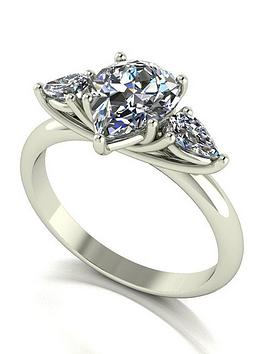 Moissanite 9Ct White Gold 2Ct Total Pear Shaped Trilogy Ring