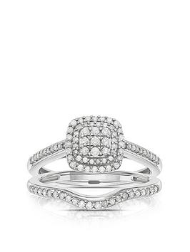 H. Samuel Perfect Fit Diamond Bridal Ring Set. 9Ct White Gold 0.33Ct Diamond Cushion Cluster Bridal Set
