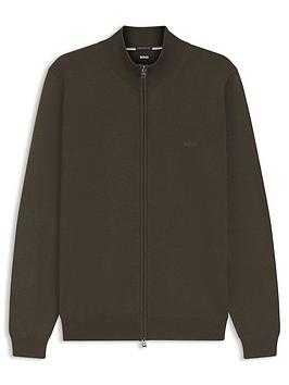 Boss Balonso-L Regular Fit Wool Full Zip Knitted Jumper Jacket - Khaki