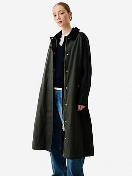 Hunter Harrow Patchcolour Block Long Waxed Jacket - Khaki