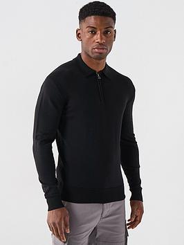 Belstaff Kyle Knitted Zip Neck Long Sleeve Polo Shirt - Black
