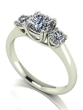 Moissanite 9Ct White Gold 160Ct Total Eq Criss Cross Cushion And Round Brilliant Trilogy Ring