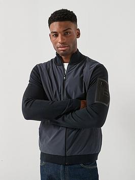 Boss Momentum-X Hybrid Full Zip Knitted Jumper - Navy