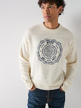 Boss Kerbert Emblem Logo Knitted Jumper - White