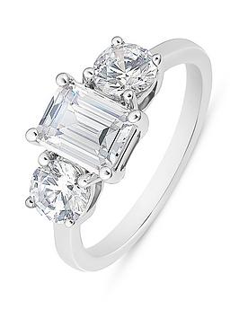 Love Diamond 2.50Ct Mixed Shape Trilogy Diamond Ring (Emerald & Round Cuts) Lab Grown