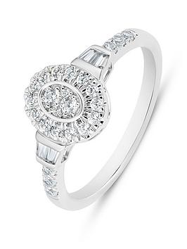 Love Diamond 0.33Ct Natural Diamond Dress Ring With Halo & Baguette Accents