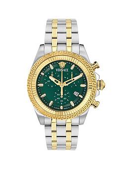 Versace Fornax 44Mm 2-Tone Case Chronograph Green Dial Watch