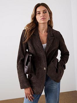 Mint Velvet Chocolate Suede Blazer - Brown