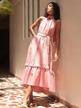 Emily Lovelock Celine Embroidered Dress - Pink