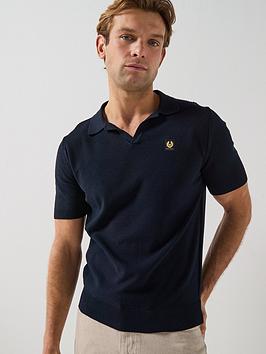 Belstaff Coast Knitted Silk Blend Open Collar Polo Shirt - Navy