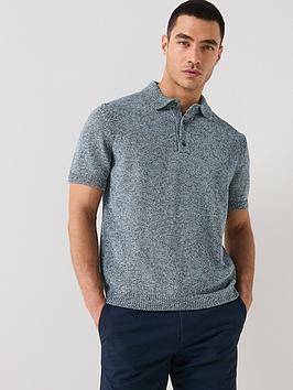 Tommy Hilfiger New York Collection Open Collar Mouline Short Sleeve Polo Shirt - Blue