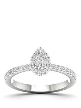 Ernest Jones Engagement Ring 18Ct Gold & Platinum Pear Halo 050Ct Diamond Ring - White