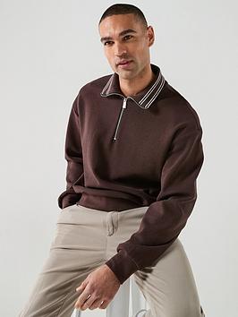 Boss Relaxed Fit 1/4 Zip Jumper - Brown