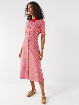 Tommy Hilfiger Midi Short Sleeve Dress - Red Stripe