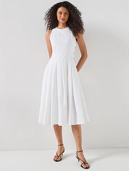 Tommy Hilfiger Linen Blend Hourglass Midi Dress - White