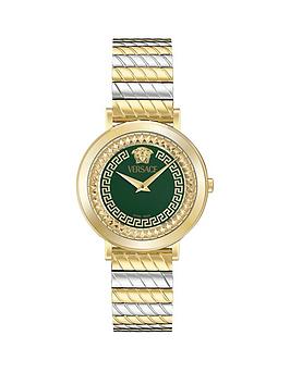 Versace Delphinus 35Mm Bicolor Case Ladies Watch With Green Dial