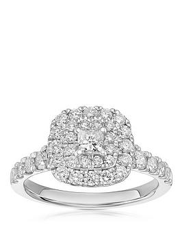 Ernest Jones Engagement Ring Cushion Shaped Double Halo 1Ct Diamond Ring - Platinum