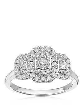 H. Samuel 9Ct Emerald Shaped Trilogy Halo 050Ct Diamond Ring - White Gold