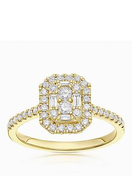 H. Samuel 9Ct Cluster Stone Set Shoulders 050Ct Diamond Ring - Gold