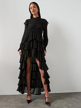 Allsaints Leila Frill Long Sleeve Maxi Dress - Black