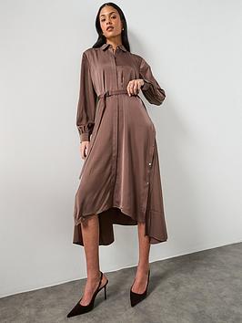 Allsaints Lexi Long Sleeve Popper Detail Midi Dress - Pot Brown
