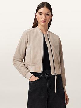 Allsaints Orten Suede Bomber Jacket - Silver Birch Grey