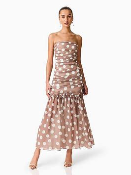 Elliatt Sola Polka Dot Strapless Gown - Brown