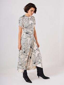 Mint Velvet Mono Printed Satin Midi Dress - Cream