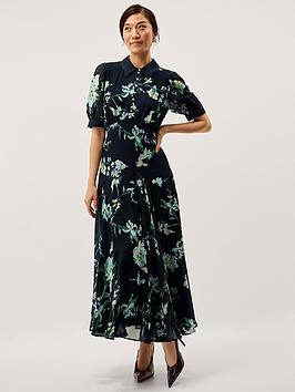 Monsoon Lilwen Floral Midi Tea Dress - Navy