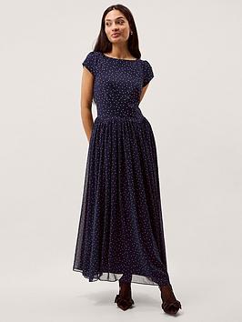 Monsoon Caitie Spot Midi Dress - Navy