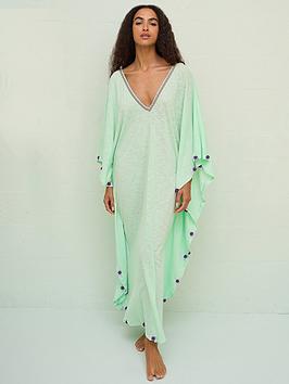Pitusa Colourblock Pom Pom Sevillana Beach Dress - Aqua