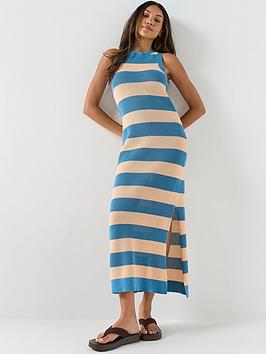 Lacoste Sleeveless Knitted Stripe Maxi Dress - Blue/Pink