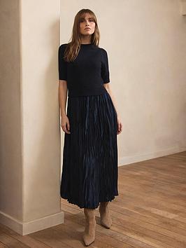 Mint Velvet Knit Mix Puff Sleeve Maxi Dress - Navy