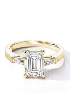 Created Brilliance Elodie 9Ct Yellow Gold 1.82Ct Tw. Emerald Cut And Tapered Baguettes Lab Grown Diamond Engagement Ring