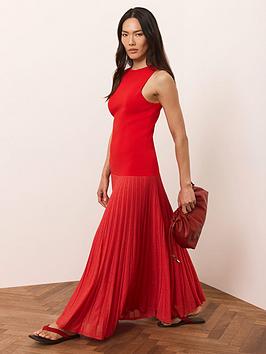 Mint Velvet Knit Sheer Hem Dress - Red