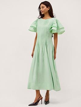 Monsoon Pelia Pleated Midi Dress - Green