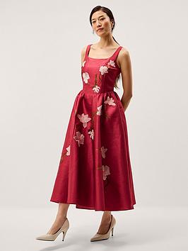 Monsoon Anya Embroidered Dress - Red