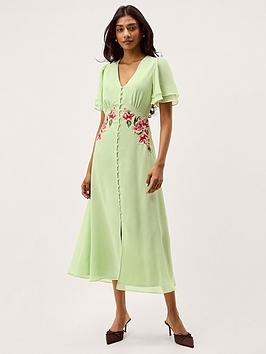 Monsoon Coraline Embroidered Dress - Green