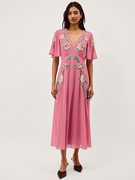 Monsoon Cora Embellished Dress - Red