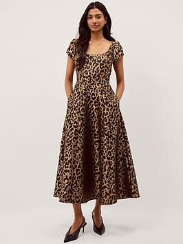 Monsoon Anna Leopard Dress - Cream