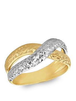 The Love Collection 9Ct 2-Colour Gold Diamond Cut Crossover Ring