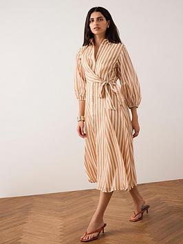 Mint Velvet Stripe Wrap Midi Shirt Dress - Orange