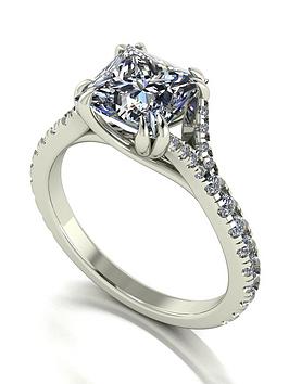 Moissanite 9Ct White Gold Lady Lynsey 2.55Ct Total Princess Cut Moissanite Solitaire Ring