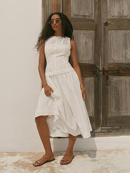 Mint Velvet Broderie Drop Waist Midi Dress - White