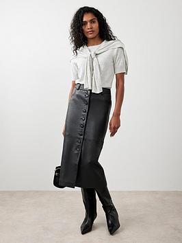 Mint Velvet Black Leather Midi Skirt